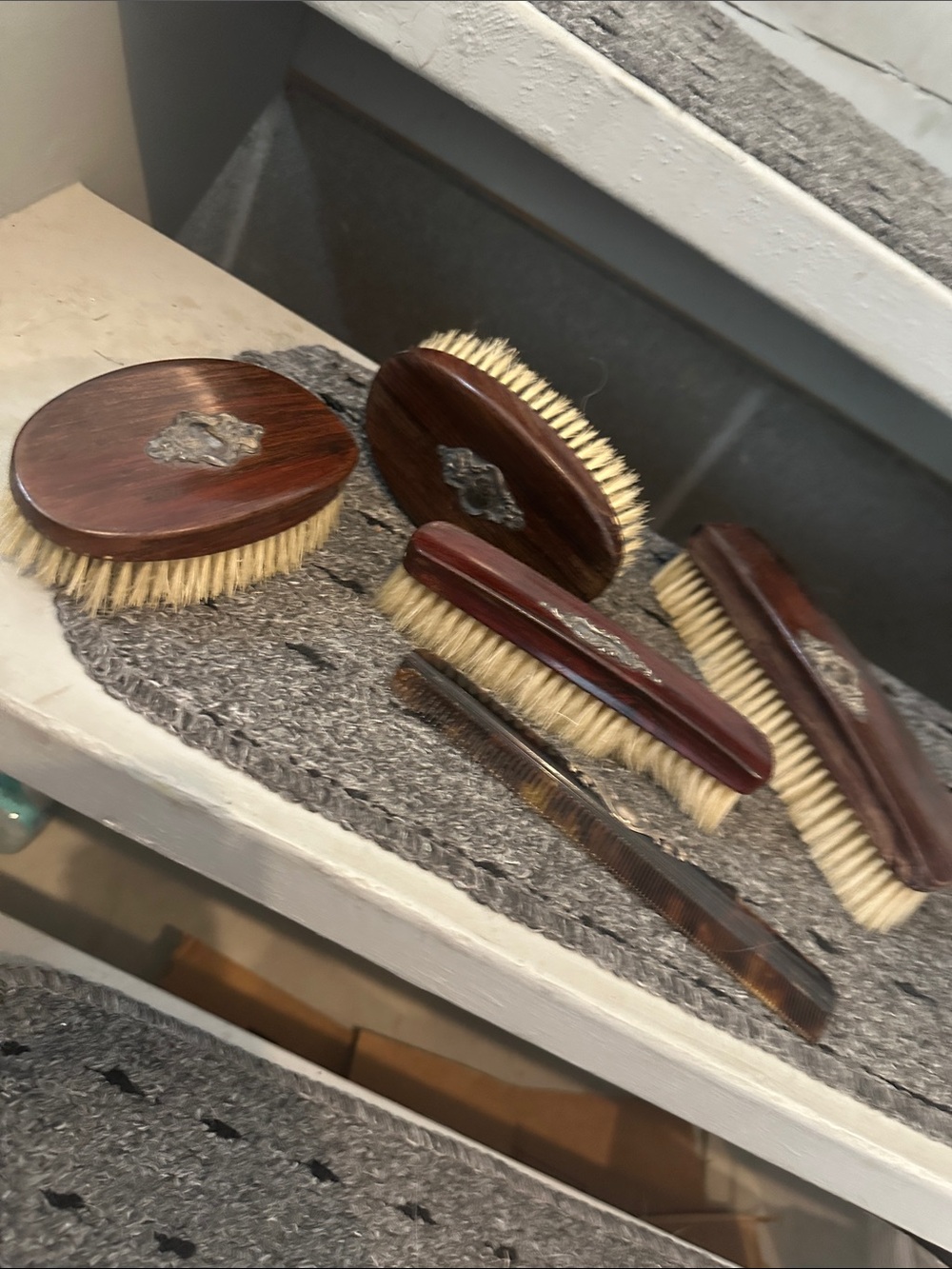 Vintage Wooden Beard and Hair Brush Set - Dark Brown